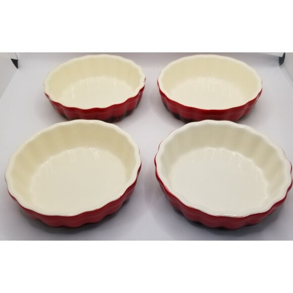 ROCQ Parisian Patisserie 5" Tart Flan Quiche Baking Ramekin Dish Red Ombre 4 ct - Picture 1 of 10